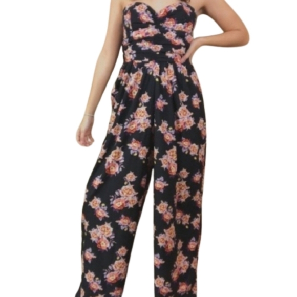 Band of Gypsies Pants - Band of Gypsies Black Floral Romper Jumpsuit